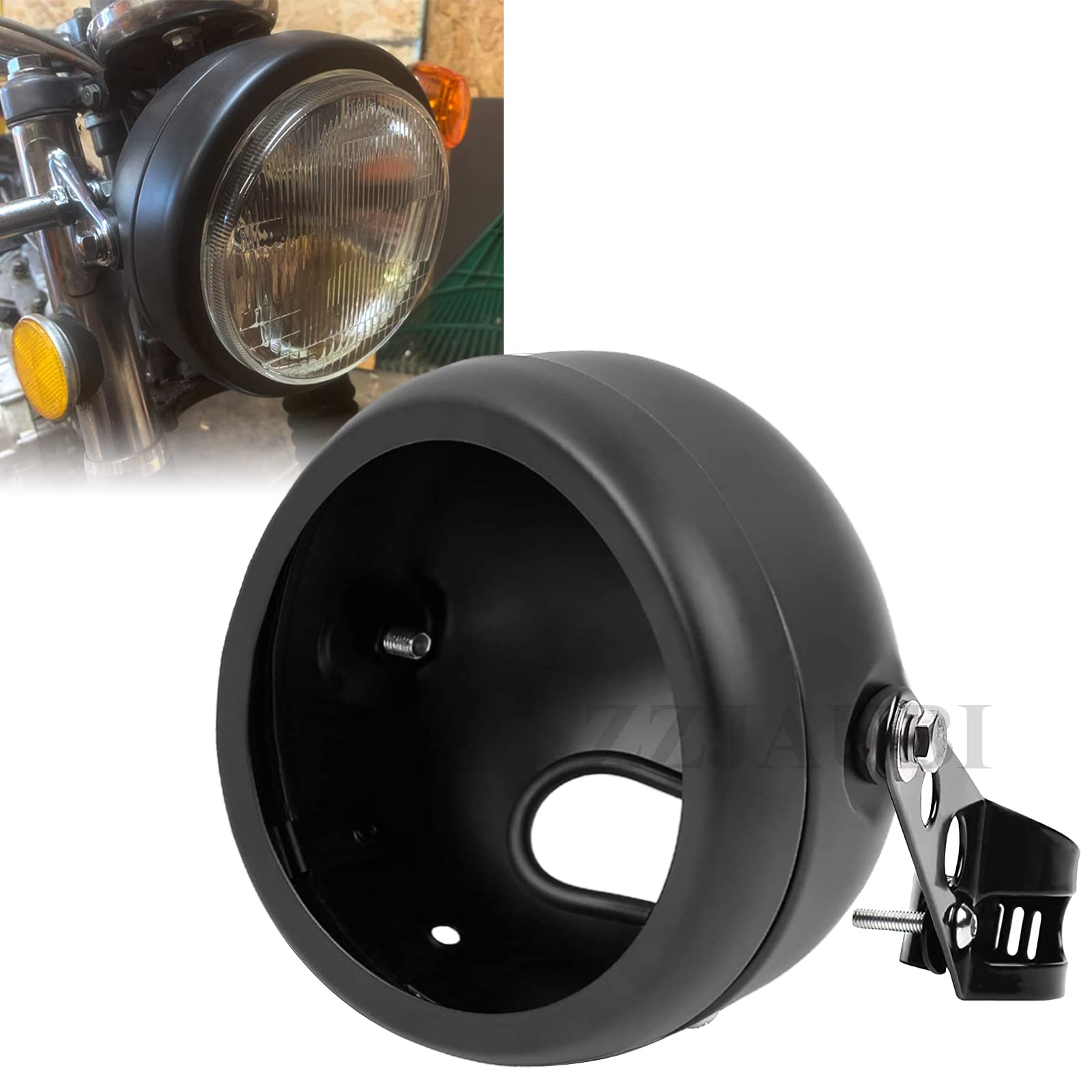 5.75 5 3/4inch Black LED Motorcycle Headlight Housing Bucket compatible with Shadow Yamaha Cafe Racer Bobber Cruiser Suzuki Kawa